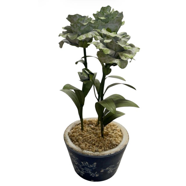 Metal Vintage Chinoiserie Tôle Peinte Floral Topiary in Chonqing-Style Ceramic Pot For Sale - Image 7 of 12
