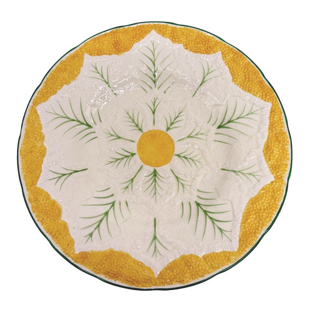 Pair of stunning Majolica plates by Wedgwood in cauliflower patterned texture on outer rim. Stamped on back with...
