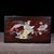 A beautifully crafted Chinese rectangular box, likely made of Zitan wood. The box features a hinged lid with brass...