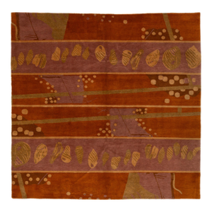 Artisan Hand-Knotted Tibetan Wool and Silk Rug in Terracotta Abstract Pattern