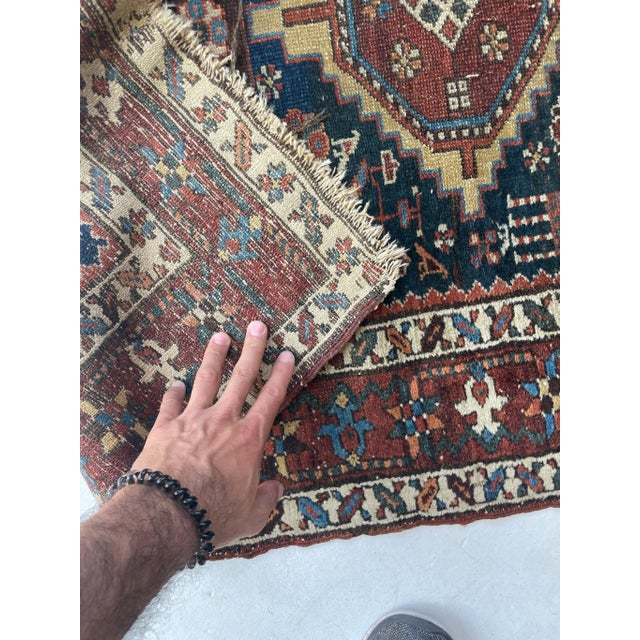 1920's Ancient Nomadic Northwest Persian Karaja Indigo, Clay & Forest Green Runner Rug 3.2 X 13.5 For Sale In Milwaukee - Image 6 of 12