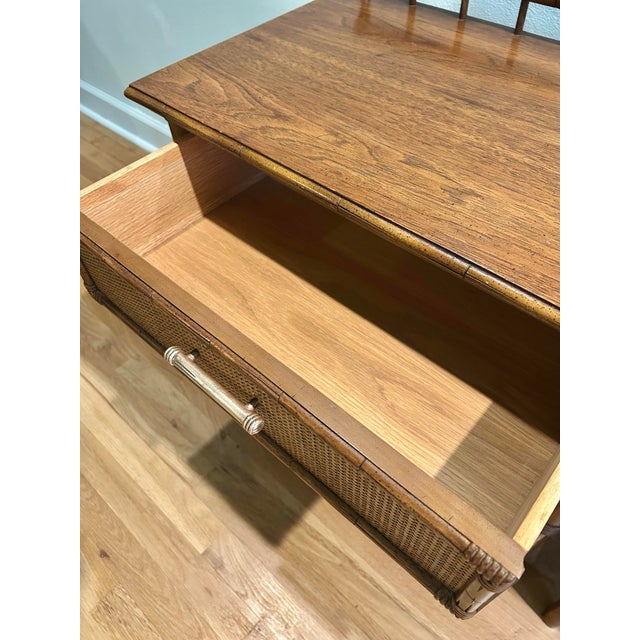 1970’s Thomasville Faux Bamboo and Rattan Chinoiserie Hollywood Regency Nightstands - A Pair For Sale - Image 10 of 12