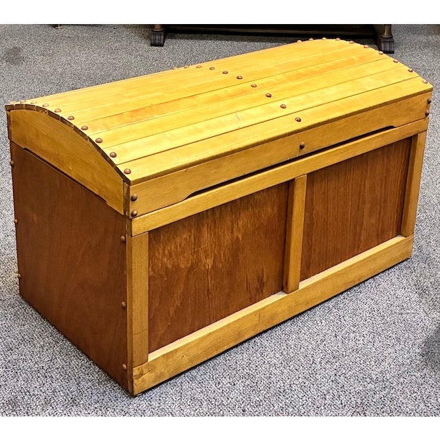 Arts & Crafts Vintage Teak Dome Top Trunk / Blanket / Toy Chest c.1960 For Sale - Image 3 of 7