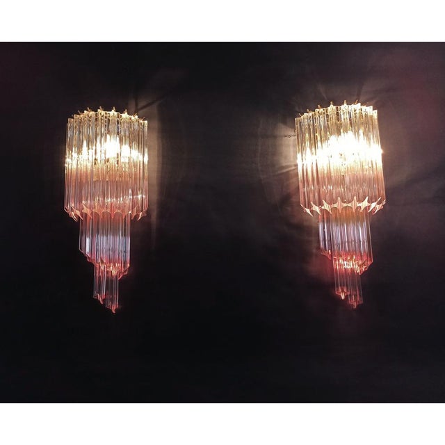 Vintage Murano Wall Sconce with 32 Quadriedri Trasparent and Pink Prism, 1990s, Set of 2 For Sale - Image 9 of 15