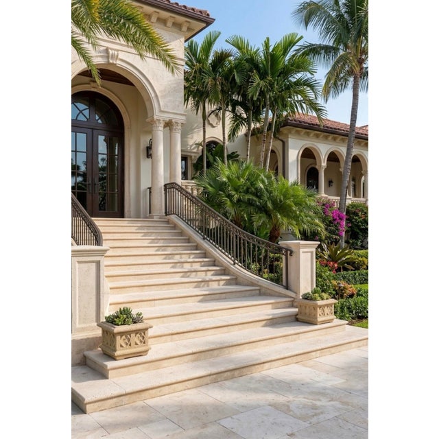 Beige A Pair of English Gothic Revival Cast Stone Square Planters For Sale - Image 8 of 10
