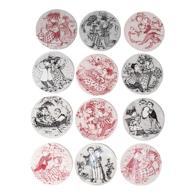 Vintage Danish Calendar Plates by Bjørn Wiinblad, 1970s, Set of 12 For Sale