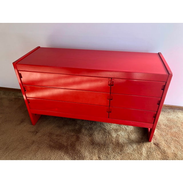1970s 1970s Red Six Drawer Modern Dresser For Sale - Image 5 of 11