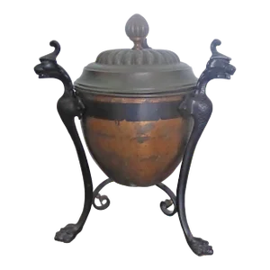 Early 21st Century Iron and Copper Covered Urn With Griffin Heads