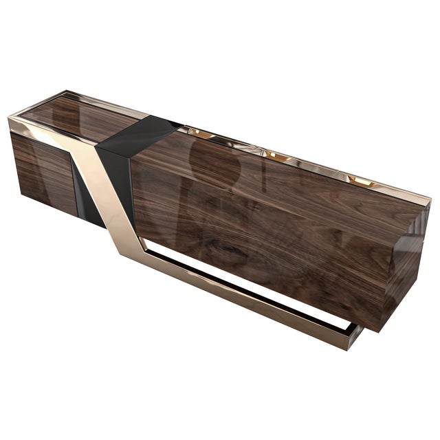 Not Yet Made - Made To Order "Calamità" Credenza With Walnut, Stainless Steel and Bronze For Sale - Image 5 of 6