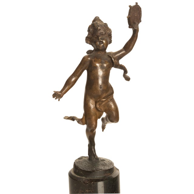 Pair Antique French Bronze Marble Putti Dancing Musicians Statues Sculpture 1860 For Sale - Image 12 of 13