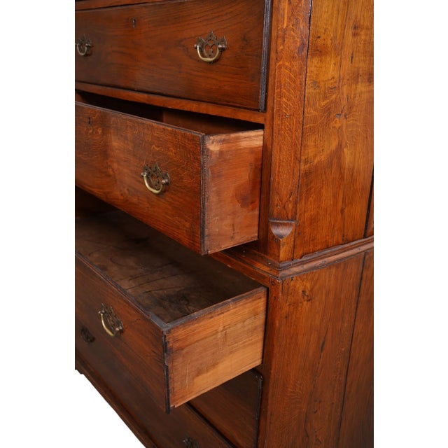 18th Century Period Oak English Chest on Chest Bracket Feet Shell Inlay For Sale - Image 9 of 10