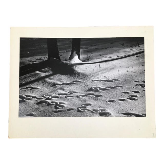 Footprints in New Snow by Dean W Hand Mid Century Modern Black and White Photograph For Sale