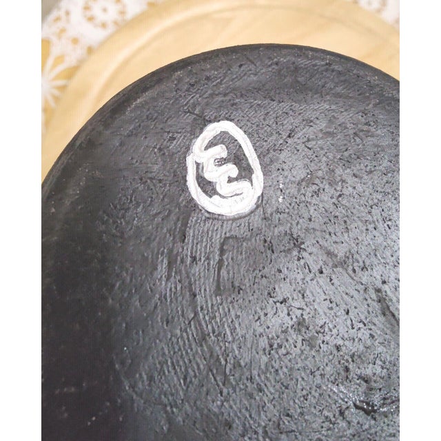 Vintage Mid Century Studio Art Raku Signed Es White Crackle Glaze + Graphite Studio Pottery Tall Vase Ruffled Top For Sale - Image 12 of 13