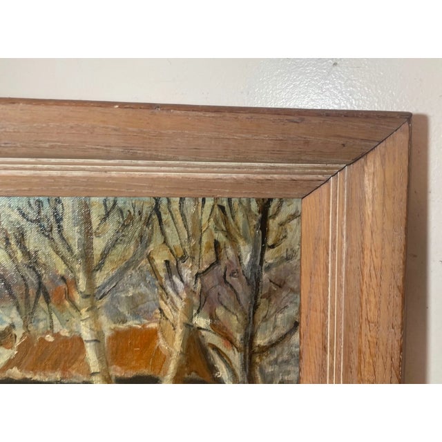 1930s Antique Joe Rosen Oil / Board Winter Woodsy Landscape Expressionism Painting For Sale - Image 5 of 8