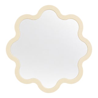 Beige Hvyli Round 80 Wall Mirror With Sculptural Organic Wavy Frame by Oitoproducts For Sale