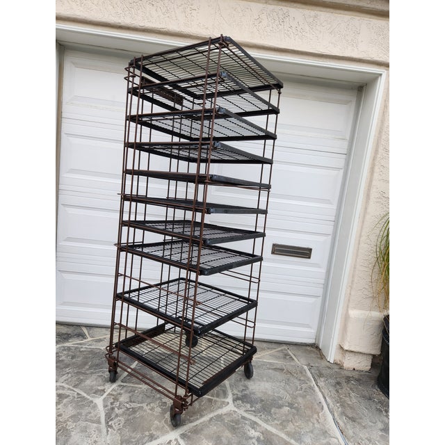 1980s Vintage Industrial Storage Rack on Wheels With Sliding Trays For Sale - Image 9 of 10