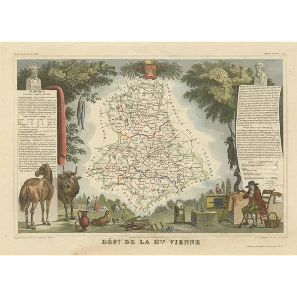 Antique Map of the Department of Haute-Vienne For Sale - Image 3 of 6