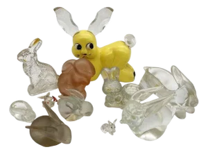 1970s Set of 11 Rare Modernist Glass & Lucite Bunny Rabbit Figural Collection