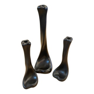 1980s Elsa Peretti & Tiffany & Co. Matte Black Bone Candlesticks - Set of 3 For Sale