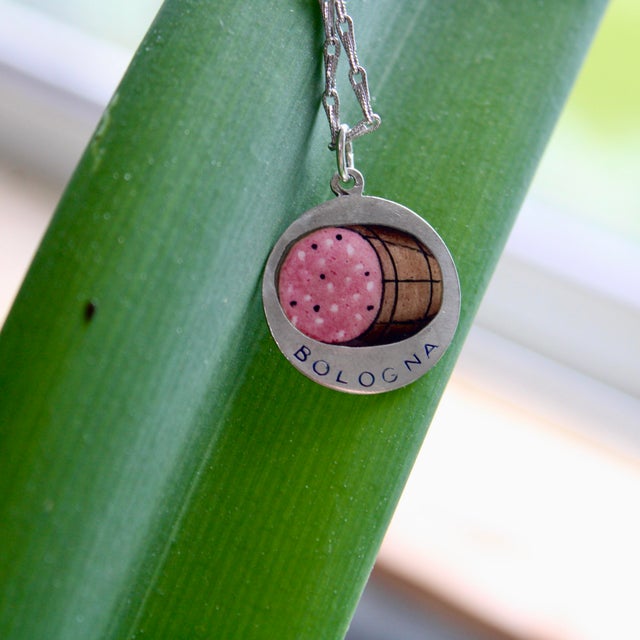 Silver Vintage 800 Silver Hand Enameled Baloney Charm From Bologna For Sale - Image 8 of 9