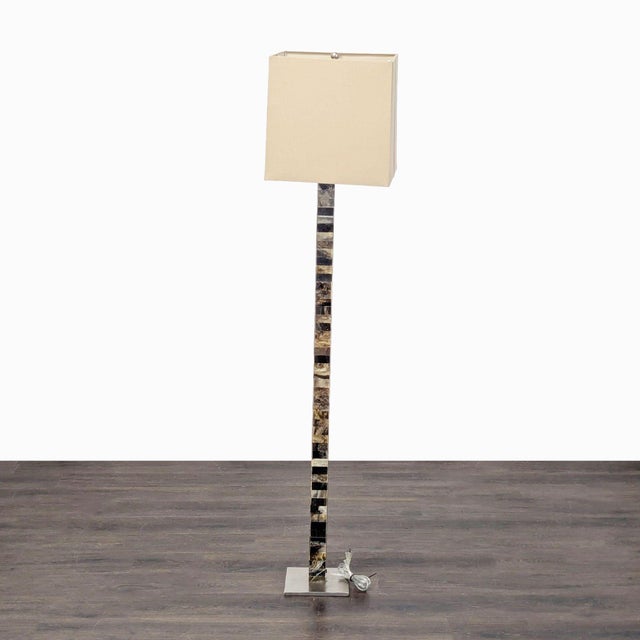 Modern Arteriors Tanner Modern Floor Lamp With Mixed Horn Finish and Square Shade For Sale - Image 3 of 8
