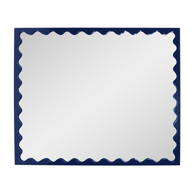 Kenneth Ludwig Chicago Scalloped Navy Rectangle Mirror For Sale - Image 4 of 7