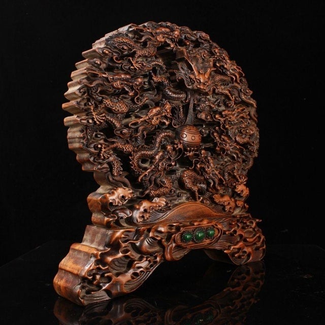 Dimensions: Height 38.5 cm (15.2") x Width 39 cm (15.4") Weight: 3000 g (6.6 lbs) Material: Solid Boxwood, Gemstone Inlay...