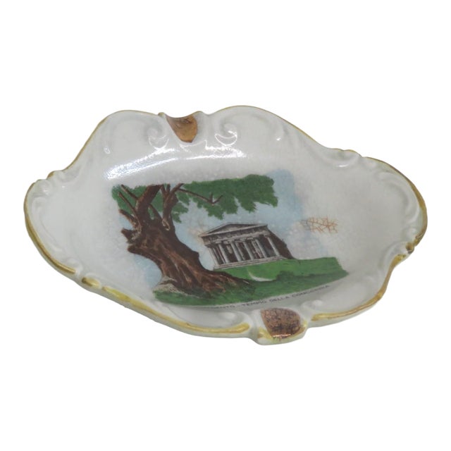 Porcelain Trinket Dish Ashtray Agrigento Italy Temple of Concordia Motif 4873b For Sale