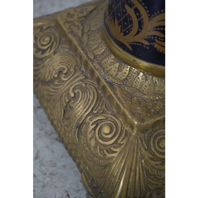 Pair Bronze Base Serves Style Marble Top Columns For Sale - Image 12 of 12