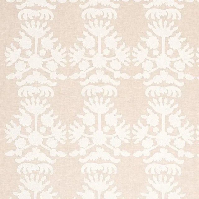 Schumacher Cybele Embroidery Fabric in Natural For Sale