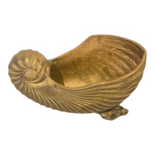Mid 20th Century French Cast Brass Nautilus Seashell Bowl, Footed Cachepot — 6" For Sale