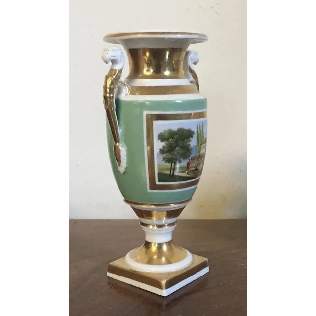 Ceramic 1820 French Empire Porcelain Vase Decorated with Landscape Scene and Trophies For Sale - Image 7 of 13