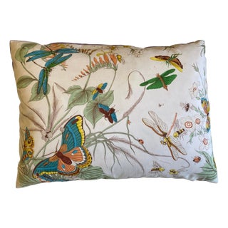 Vintage Butterfly Print Silk and Designers Guild Violet Velvet Pillow For Sale