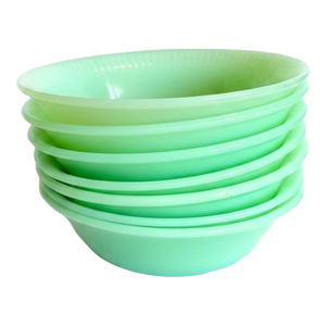 Vintage Fire King Jadeite Jane Ray Dessert Bowls-Anchor Hocking- Set-Berry Milk - Set of 7