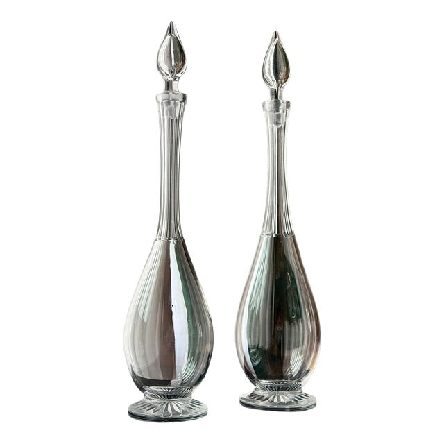 Antique Clear Glass Teardrop Decanters, 1890s, Set of 2 For Sale