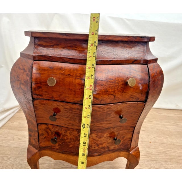 Brown Vintage Petite Venetian Bombe Commode Small Chest of Drawers Burled Walnut For Sale - Image 8 of 11