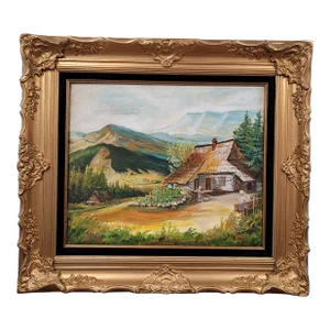 Oil on Canvas Painting European Countryside Vintage