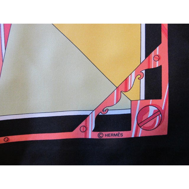 Textile Hermes France Carre 90 Sextants Compass Pattern Black & Multi-Color Silk Scarf For Sale - Image 7 of 16