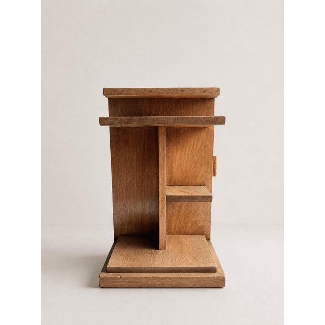 Modernist French Architectural Blonde Mahogany Side Table and Pedestal Cabinet, 1930s For Sale - Image 4 of 9