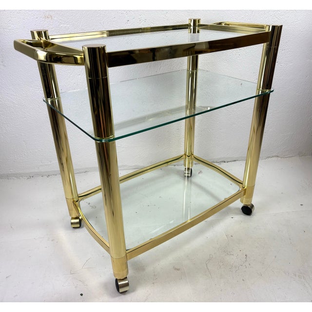 Mid-Century Design Institute of America Brass and Glass Bar Trolley For Sale In Philadelphia - Image 6 of 11