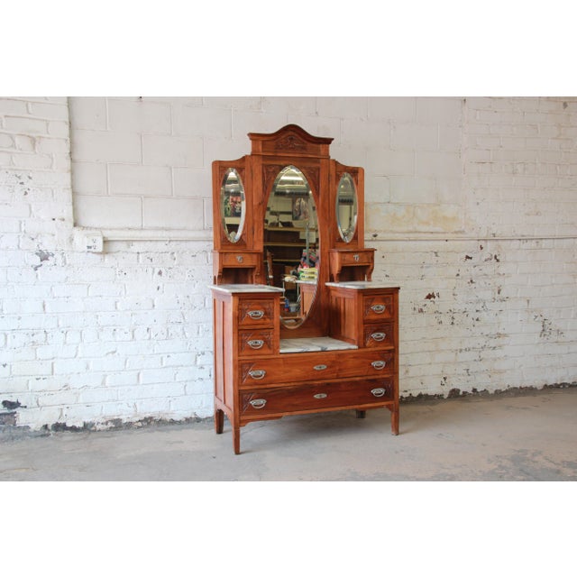 Victorian Carved Walnut & Marble Vanity Dresser Chairish