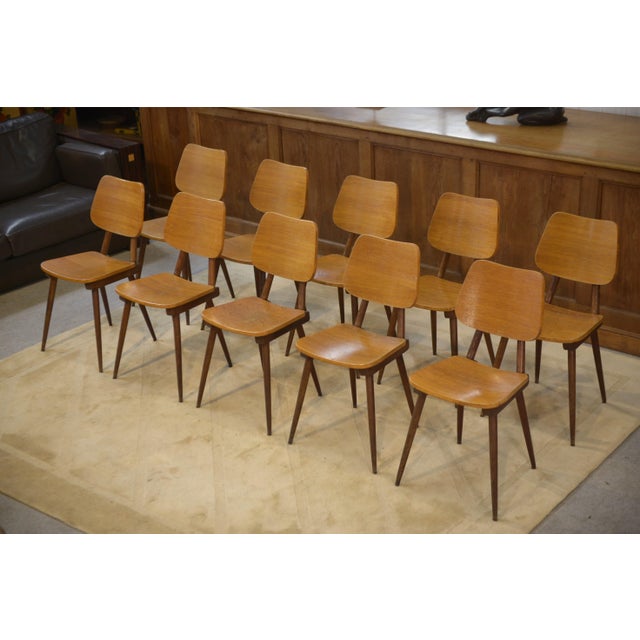 Vintage Brown Oak Chairs, 1960s, Set of 10 For Sale - Image 4 of 11