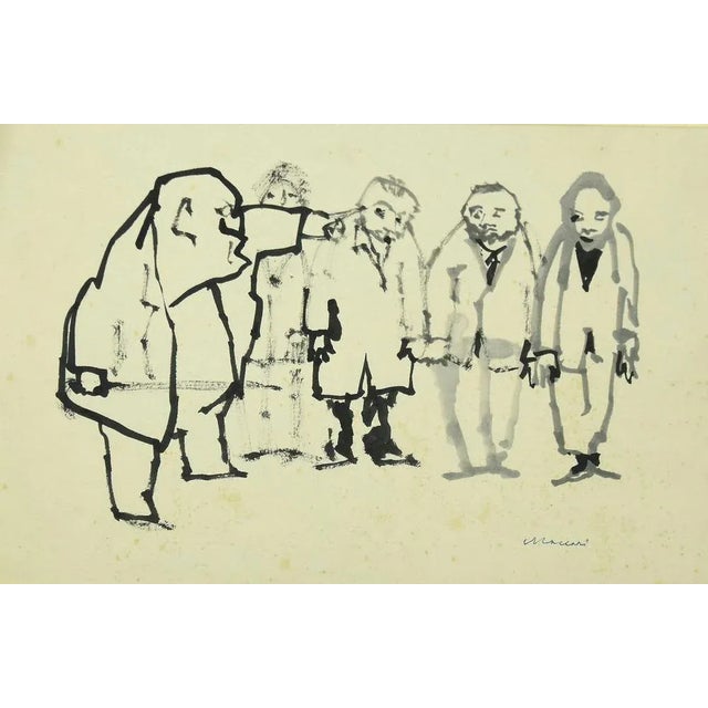 Mino Maccari, The Order, Black Marker and Watercolor on Paper, 1960s For Sale - Image 4 of 4