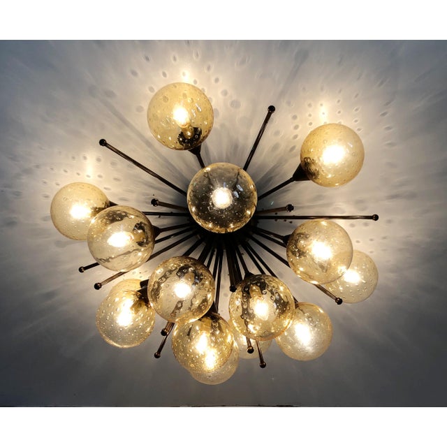 Metal 21st Century Mezzo Bronze Amber Bubbles Murano Flush Mount by Fabio LTD For Sale - Image 7 of 9