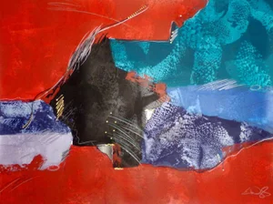 1980s Eric Waugh "Comp I" Original Signed Artwork Mixed Media Painting