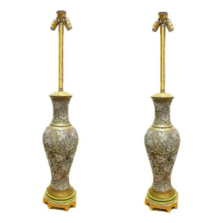 Arts & Craft Chinese Bronze Cloisonné Enamel Vase Lamp by Mimi London, Pair For Sale