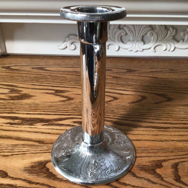 Arts and Crafts Candle Holder Silver Plated by Vintage Rogers Hand Engraved For Sale - Image 13 of 13