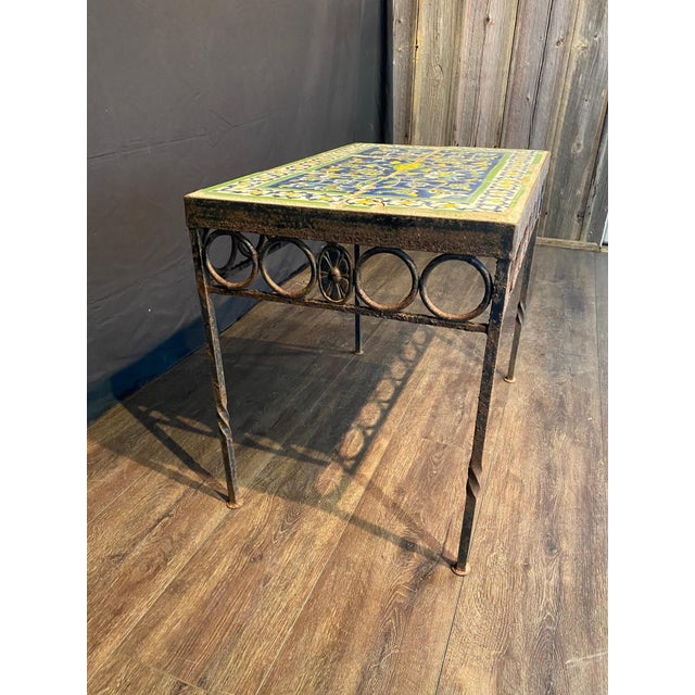 Late 18th Century 18th Century Tile Top Side or Coffee Table With Later Wrought Iron Base For Sale - Image 5 of 7
