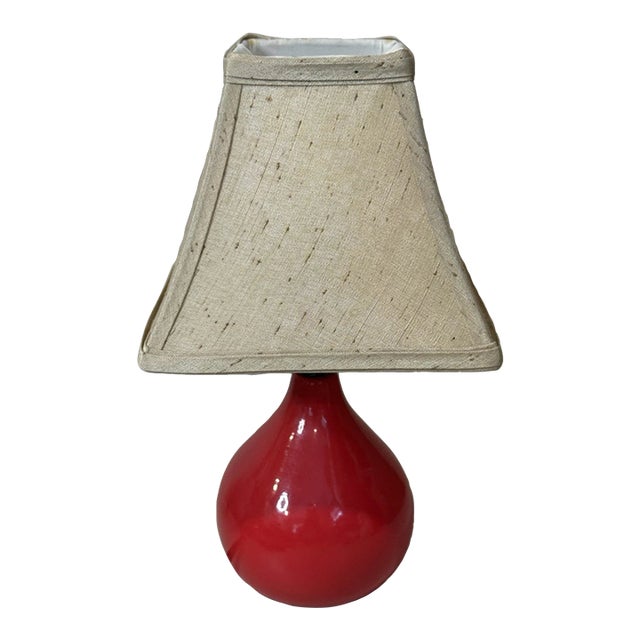 Vintage Mid Century Modern Red Ceramic Teardrop Table Lamp For Sale