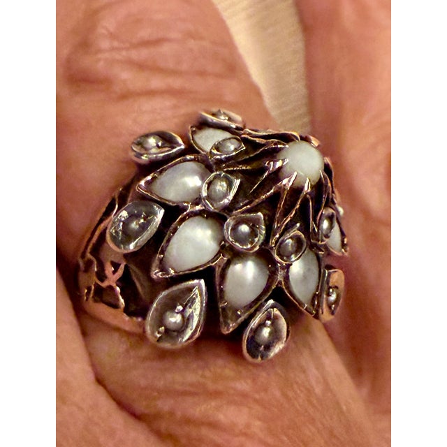 19th-Century Gold, Silver, Mother-of-Pearl and Seed Pearl Dome Ring, Size 5.25 For Sale - Image 10 of 13
